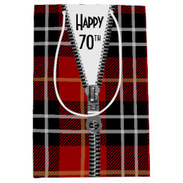 70誕生日ジッパーオンタータンチェックPlaid ミディアムペーパーバッグ