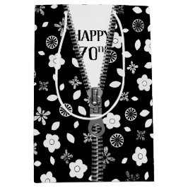 70誕生日ジッパーon花 ミディアムペーパーバッグ