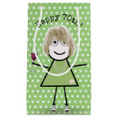 70誕生日スティックガールとワイングラス スモールペーパーバッグ (正面)