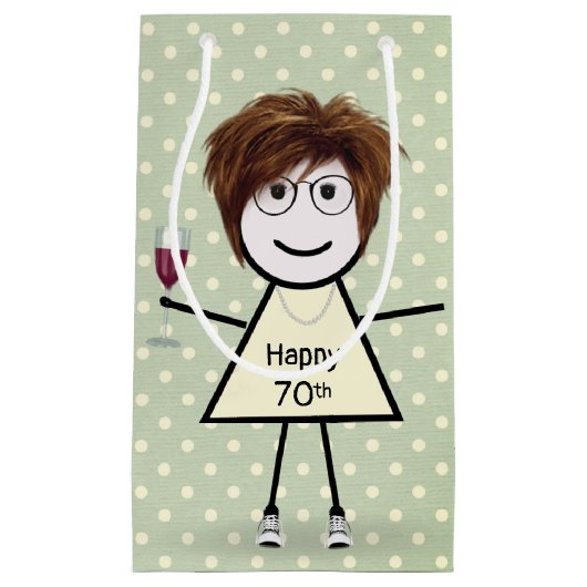 70誕生日スティックガールオン水玉模様 スモールペーパーバッグ (正面)