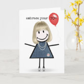 70誕生日スティックフィギュア赤気球 カード (黄色い花)