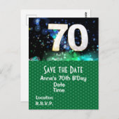 70誕生日セーブザ日付緑のはがき ポストカード (正面/裏面)