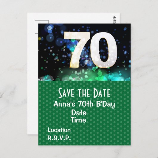 70誕生日セーブザ日付緑のはがき ポストカード (正面/裏面)
