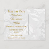 70誕生日ダマスクフェイクと弓の日付を保存 案内ポストカード (裏面)