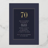 70誕生日ダークミニマルエレガント金ゴールドフレーム 箔招待状 (正面)