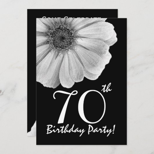 70誕生日テンプレート白黒デイジー 招待状 (正面/裏面)