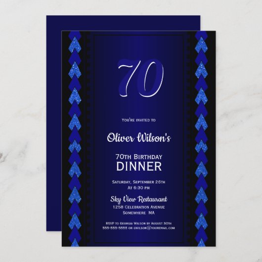 70誕生日ディナーブラックアンドブルーパーティー 招待状 (正面/裏面)