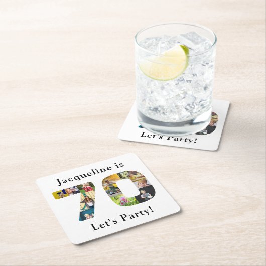70誕生日デザインお客様の写真コラージュ スクエアペーパーコースター (インサイチュ)