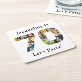 70誕生日デザインお客様の写真コラージュ スクエアペーパーコースター (アングル)