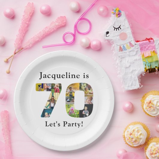 70誕生日デザインお客様の写真コラージュ ペーパープレート (パーティー)