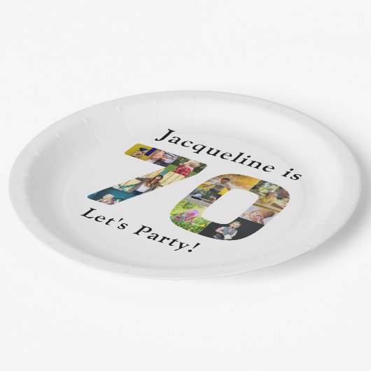 70誕生日デザインお客様の写真コラージュ ペーパープレート (アングル)