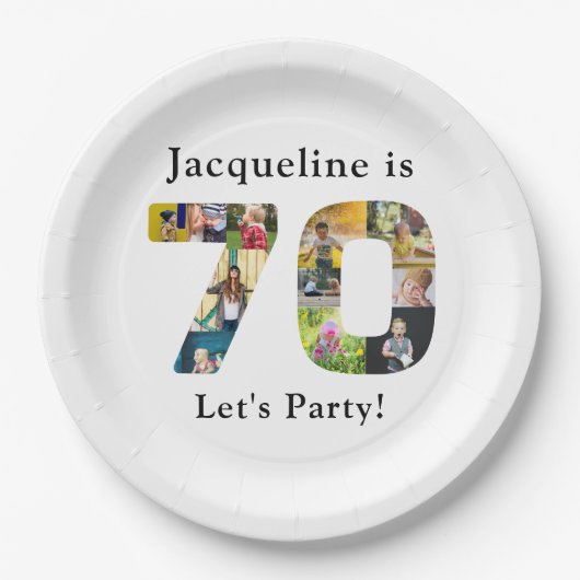 70誕生日デザインお客様の写真コラージュ ペーパープレート (正面)