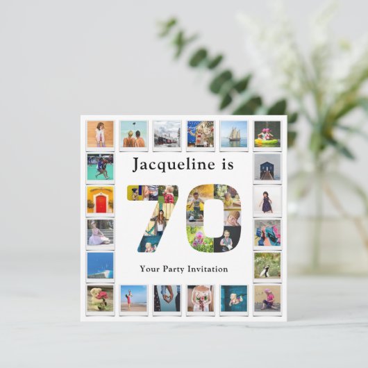 70誕生日デザインお客様の写真コラージュ 招待状 (スタンド正面)