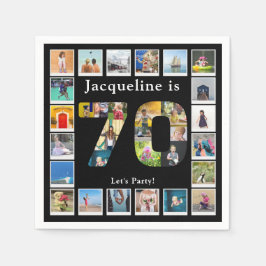 70誕生日デザインお客様自身のフォトコラージーブラック スタンダードカクテルナプキン