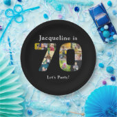 70誕生日デザインお客様自身のフォトコラージーブラック ペーパープレート (パーティー)