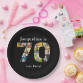 70誕生日デザインお客様自身のフォトコラージーブラック ペーパープレート (パーティー)