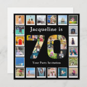 70誕生日デザインお客様自身のフォトコラージーブラック 招待状 (正面/裏面)