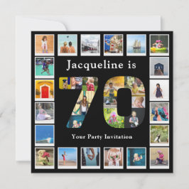 70誕生日デザインお客様自身のフォトコラージーブラック 招待状