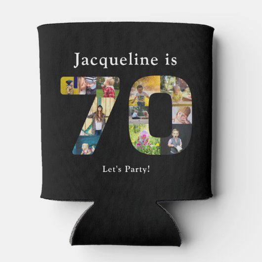 70誕生日デザインお客様自身のフォトコラージーブラック 缶クーラー (裏面)