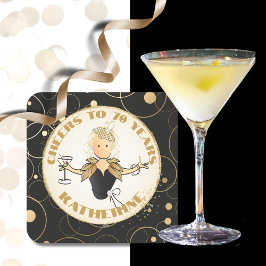 70誕生日トースト彼女の金ゴールドブラック素晴らしい スクエアペーパーコースター