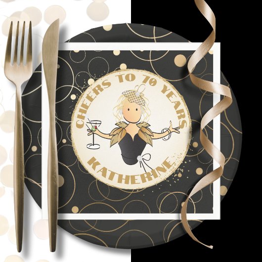 70誕生日トーストfor Her モダン Black金ゴールド スタンダードカクテルナプキン