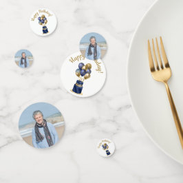 70誕生日ネイビーブルーバルーンケーキ コンフェッティ