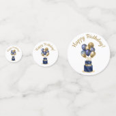 70誕生日ネイビーブルーバルーンケーキ コンフェッティ (正面)