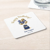 70誕生日ネイビーブルーバルーンケーキ スクエアペーパーコースター (アングル)