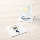 70誕生日ネイビーブルーバルーンケーキ スクエアペーパーコースター (インサイチュ)