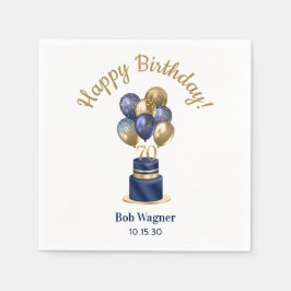 70誕生日ネイビーブルーバルーンケーキ スタンダードカクテルナプキン