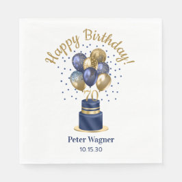70誕生日ネイビーブルーバルーンケーキ スタンダードランチョンナプキン