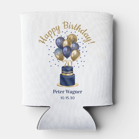 70誕生日ネイビーブルーバルーンケーキ 缶クーラー (裏面)