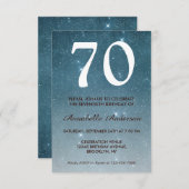 70誕生日ネイビーブルーミッドナイトスカイスターズグリッター 招待状 (正面/裏面)