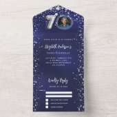 70誕生日ネイビー青写真シルバースターズrsvp オールインワン招待状 (内側)