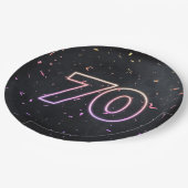 70誕生日ネオンサインオンブラック紙プレート ペーパープレート (アングル)