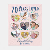 70誕生日ハート写真コラージュ フリースブランケット (正面)