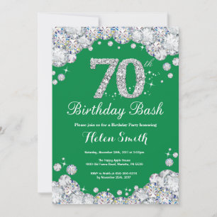 70誕生日バッシュグリーンとシルバーダイヤモンド 招待状