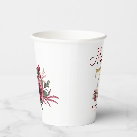 70誕生日バパーソナライズされたルガンディ金ゴールドフローラ 紙コップ (右)