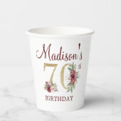 70誕生日バパーソナライズされたルガンディ金ゴールドフローラ 紙コップ (正面)