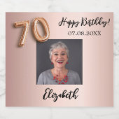 70誕生日バラ金ゴールドピンク スパークリングワインラベル (シングルラベル)