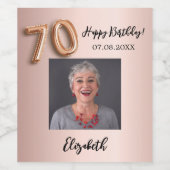 70誕生日バラ金ゴールドピンク ワインラベル (シングルラベル)