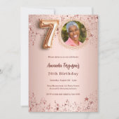 70誕生日バラ金ゴールドフォトスター 招待状 (正面)