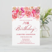 70誕生日バレンタインピンクローズ渦巻形のハート 招待状 (スタンド正面)