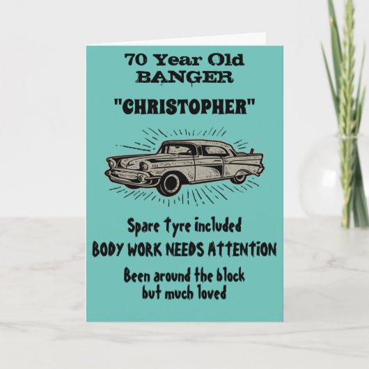 70誕生日バンガーラブヴィンテージカーレトロスタイル カード (正面)