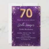 70誕生日パープルバラ金ゴールド 招待状 (正面)