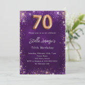 70誕生日パープルバラ金ゴールド 招待状 (スタンド正面)