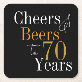 70誕生日ビールと応援ブラック金ゴールドパーティー スクエアペーパーコースター
