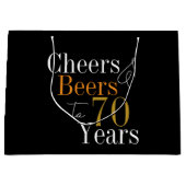 70誕生日ビールと応援ブラック金ゴールドパーティー ラージペーパーバッグ (正面)