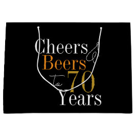 70誕生日ビールと応援ブラック金ゴールドパーティー ラージペーパーバッグ