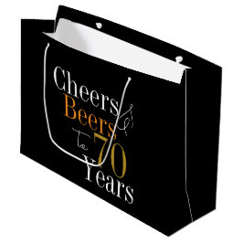 70誕生日ビールと応援ブラック金ゴールドパーティー ラージペーパーバッグ